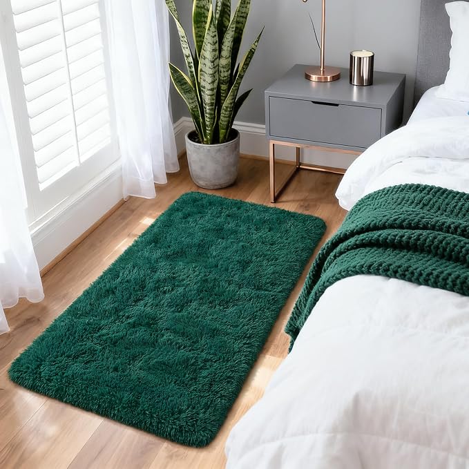 Merelax Fluffy Shaggy Small Area Rug, Deep Green 2x4 Runner Rugs - Image 2
