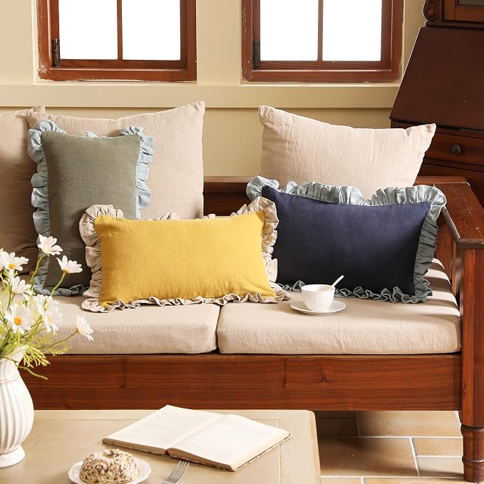 patdrea Yellow Shabby Chic Decorative Throw Pillow Covers 12x20 Set of 2 - Image 7