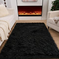 Fluffy Faux Fur Rug Black Sheepskin Area Rug, 4x6 Ft Ultra Soft Shaggy Plush Rug by CKLZSAY