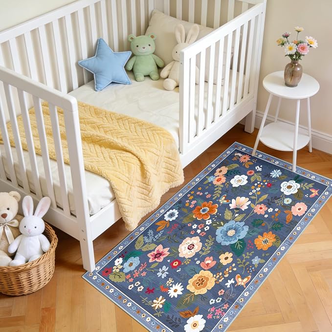 RELEANY Floral Nursery 2x4 Area Rugs Washable Print Boho Cute Carpet Non Slip - Image 2