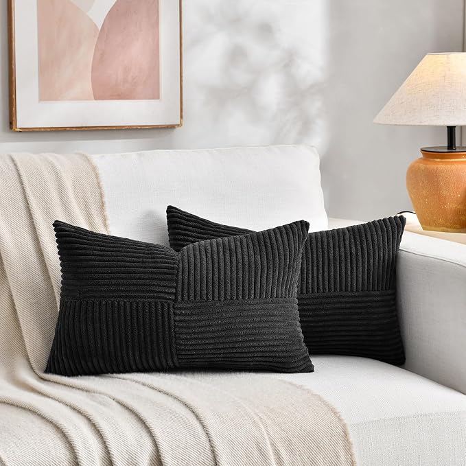 Fancy Homi 2 Packs Black Long Lumbar Decorative Throw Pillow Covers 12x24 Inch - Image 5