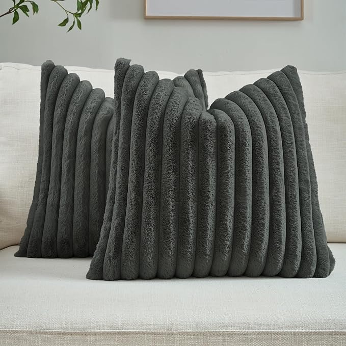 FUTEI Dark Grey Decorative Throw Pillow Covers Set of 2, 18x18 Inch Soft Fluffy by FUTEI