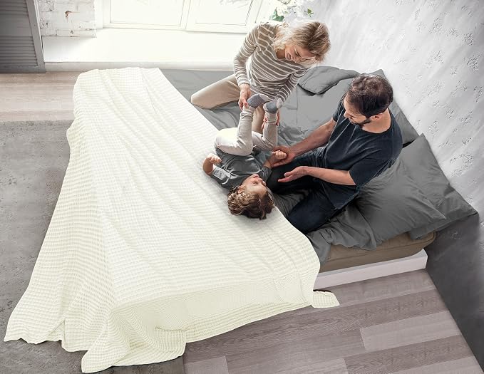 Utopia Bedding Ivory 100% Cotton Waffle Blanket 300 GSM Soft Lightweight - Image 7
