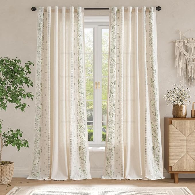 jinchan Winslow 4 Panel Curtains Set 96 Inch Length Embroidered Bordered Floral - Image 3