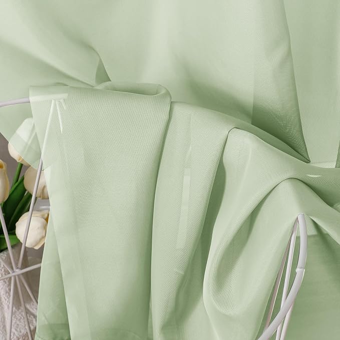 OVZME Light Green Sheer Curtains 96 Inches Long 2 Panels - Image 5