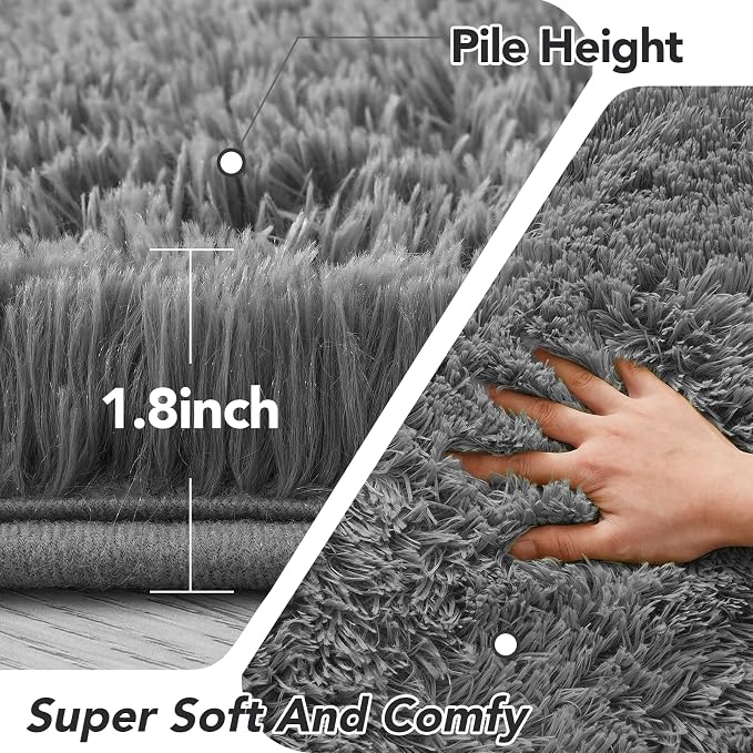 CAIYUECS Grey Round Rug for Bedroom: 4x4Feet Soft and Fluffy Area Rug for - Image 5