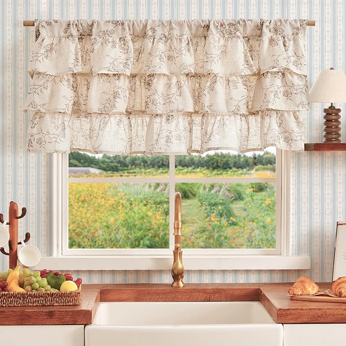 jinchan Ruffled Floral Valance Curtain Shabbychic Linen Window Valance 18 Inch - Image 2