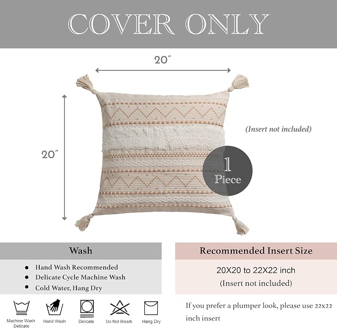 BlissBlush 20X20 Throw Pillow Cover, Cream Neutral Beige Square Decorative - Image 6