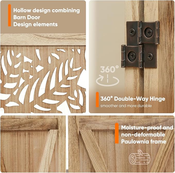 Boho Room Divider with Leaves Carving, 4-Panel Openwork Wood Screen, Decorative - Image 3