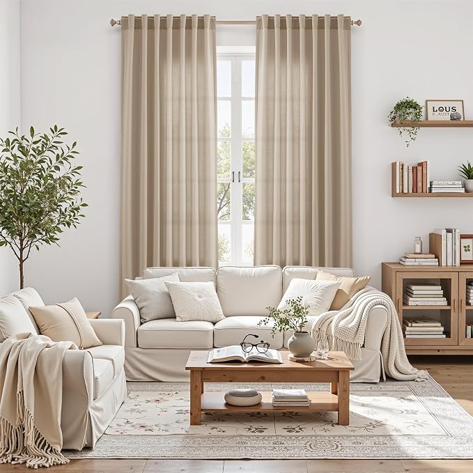 Sepia Beige Linen Curtains 112 Inches Long - Image 6