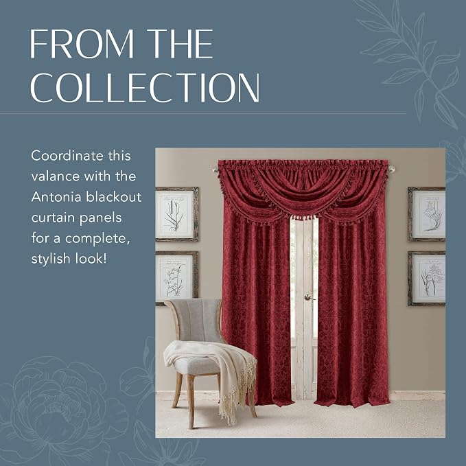 Elrene Home Fashions Antonia Floral Damask Waterfall Window Valance - Image 5