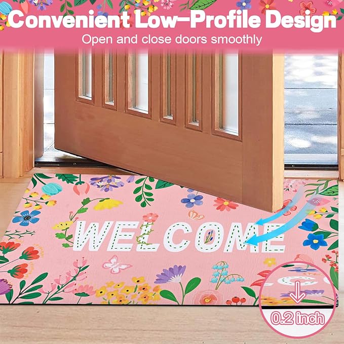 Likiyol Floral Door Mat Outside Entrance, Colorful Flower Welcome Mat Front - Image 6