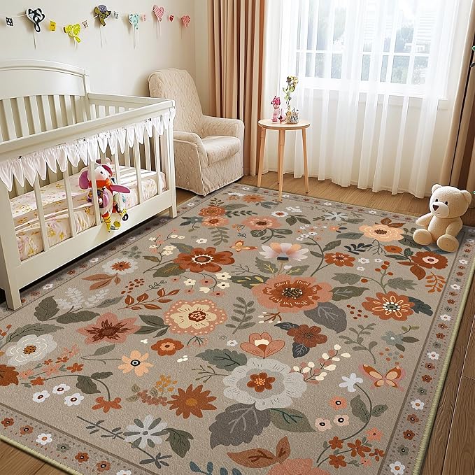 RELEANY Floral Nursery 4x6 Area Rugs Washable Print Boho Cute Carpet Non Slip - Image 8
