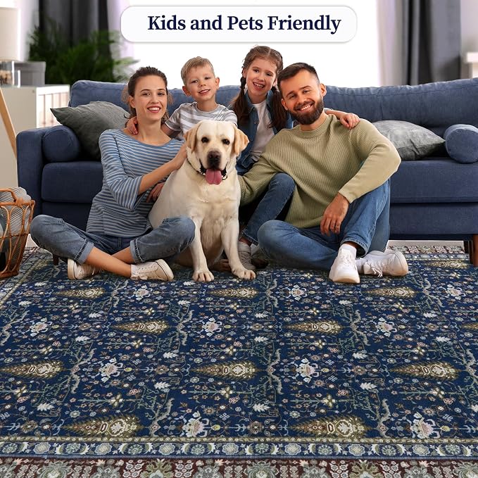 Tangsoo 5x7 Washable Area Rug for Living Room, Non Slip Vintage Boho Blue - Image 7