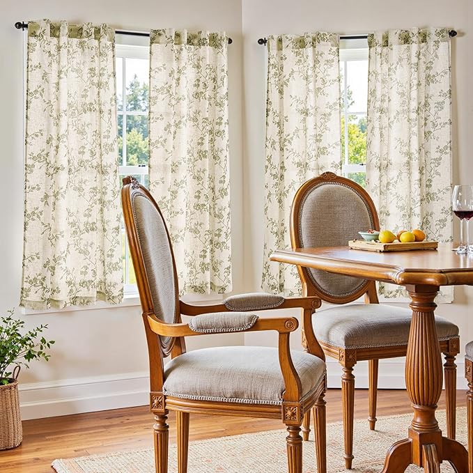jinchan Linen Floral Curtains 63 Inch Farmhouse Country Flower Drapes Rustic - Image 2