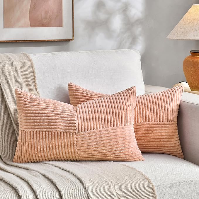 Fancy Homi 2 Packs Peach Lumbar Decorative Throw Pillow Covers 14x24 Inch by Fancy+Homi