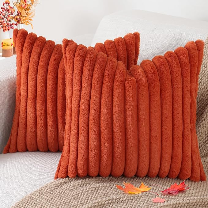 Pallene Faux Fur Plush Fall Throw Pillow Covers 18x18 Set of 2, Luxury Soft by PALLENE
