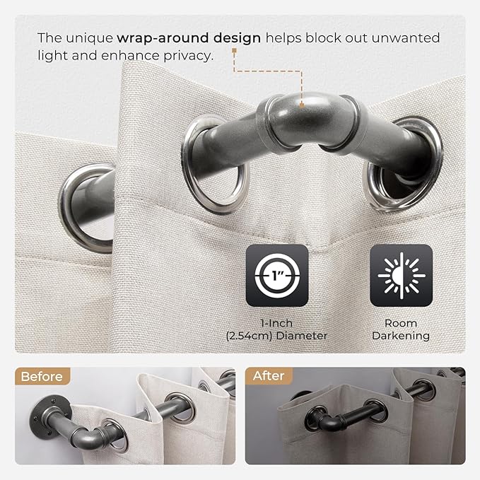 Zeerobee Curtain Rods for Windows 32 to 48, 1 Inch Industrial Wrap Around Grey - Image 3