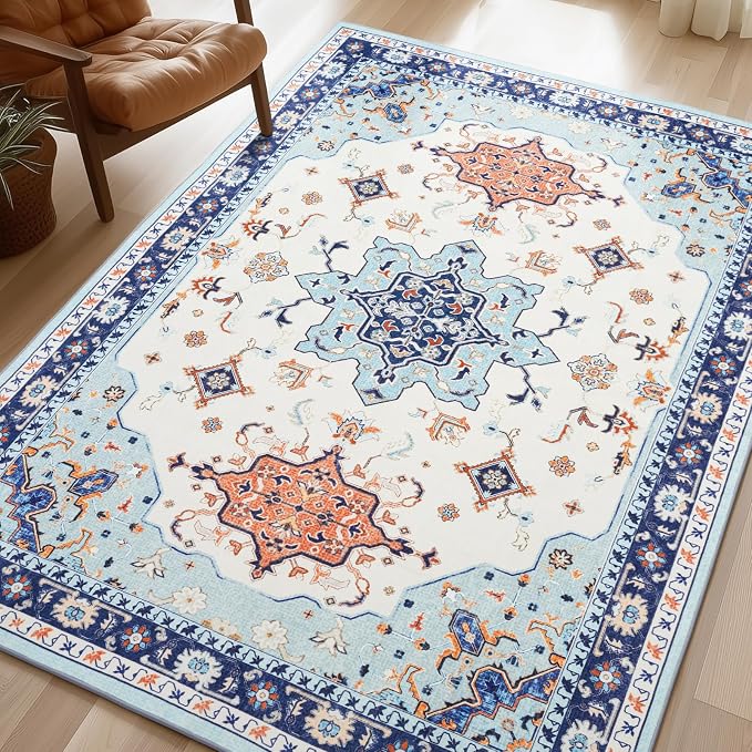 Phantoscope Washable Area Rug 4'x6' Non-Slip, Vintage Boho Rugs by Phantoscope