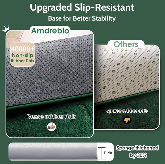 Amdrebio Dark Green Area Rugs for Living Room, Fluffy Thick Rug for Bedroom - Image 6