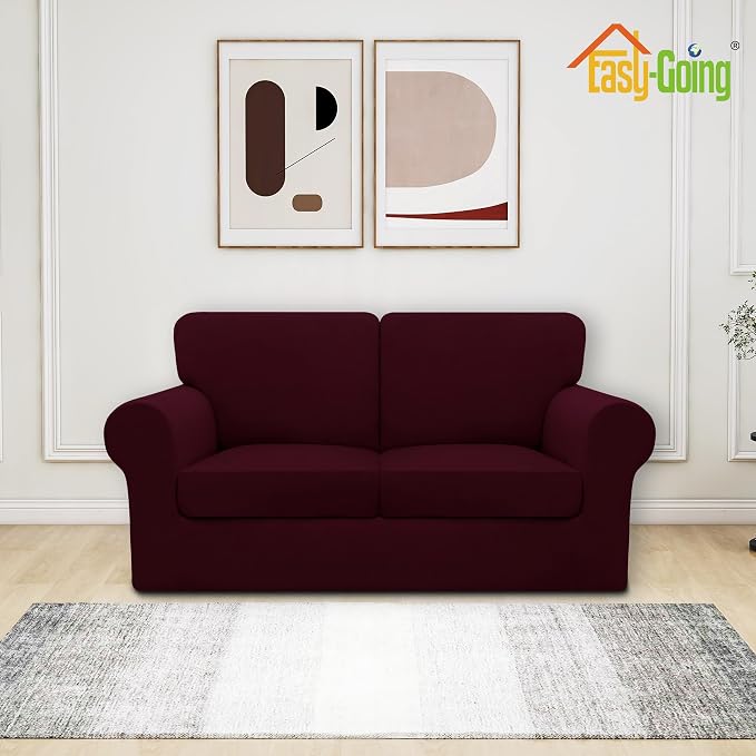 Easy-Going 5 Pieces Stretch Loveseat Cover Washable Loveseat Slipcover Set - Image 2