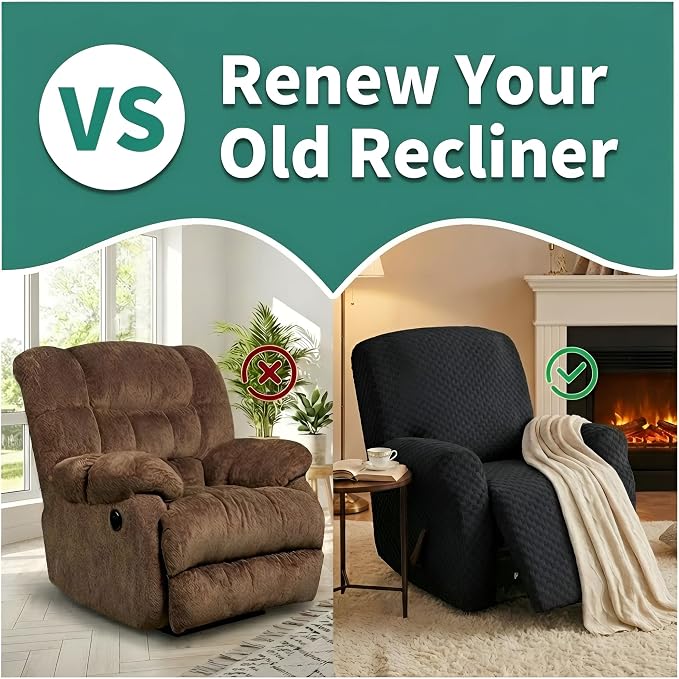 YEMYHOM 4 Pieces Stretch Recliner Slipcover Latest Jacquard Recliner Chair Cover - Image 5