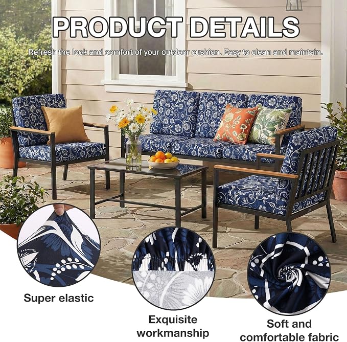 hyha 4Pcs Patio Cushion Covers, Stretch Outdoor Couch Cushion Covers Replacement - Image 3