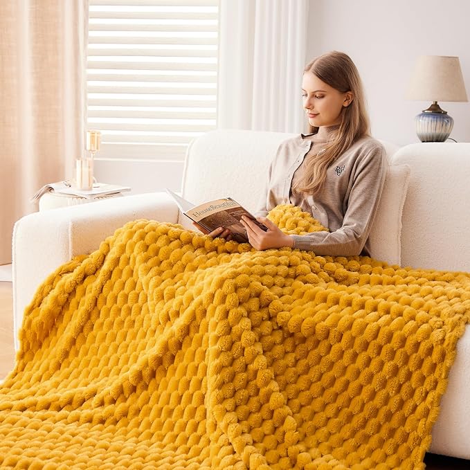 NEWCOSPLAY Super Soft Throw Blanket Mustard Yellow Premium Silky Flannel Fleece - Image 5