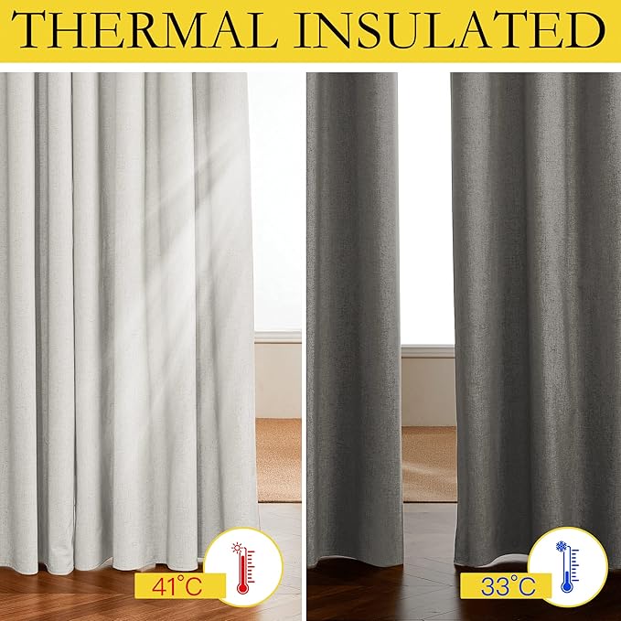 NICETOWN 100% Blackout Linen Texture Curtains 72 inches Long, Thermal Insulated - Image 3