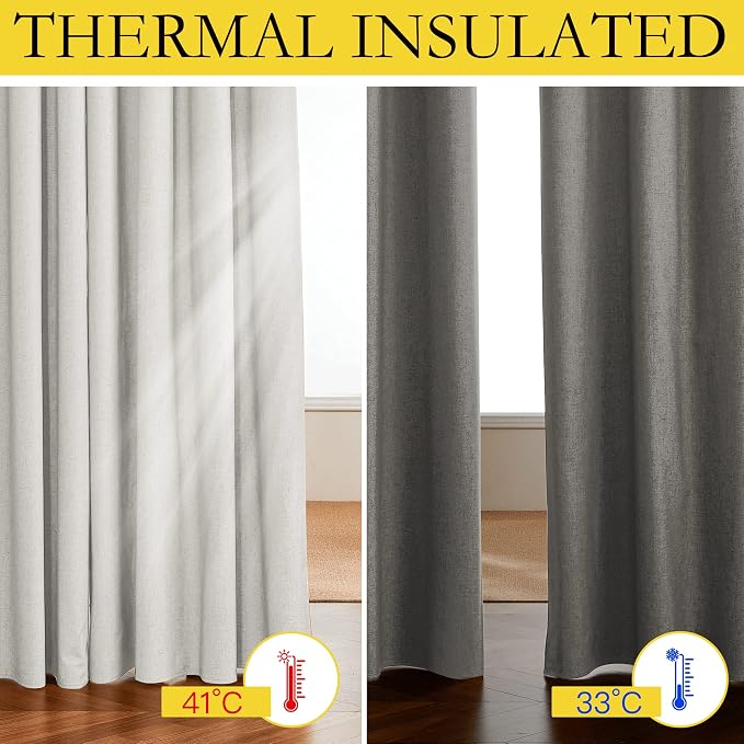 NICETOWN Extra Long Linen 100% Blackout Curtains 102 inches Length 2 Panels Set - Image 3