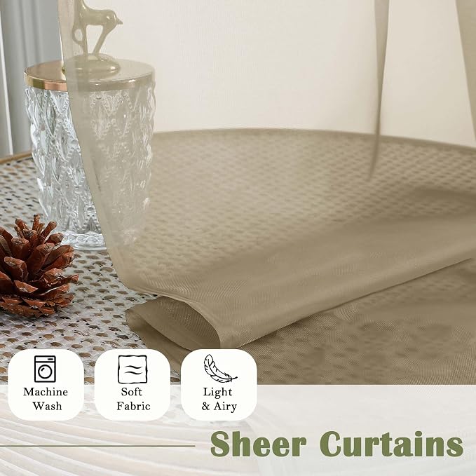 Lecloud Taupe Sheer Curtains 96 Inches Long 2 Panels Set, Home Decor Light - Image 8