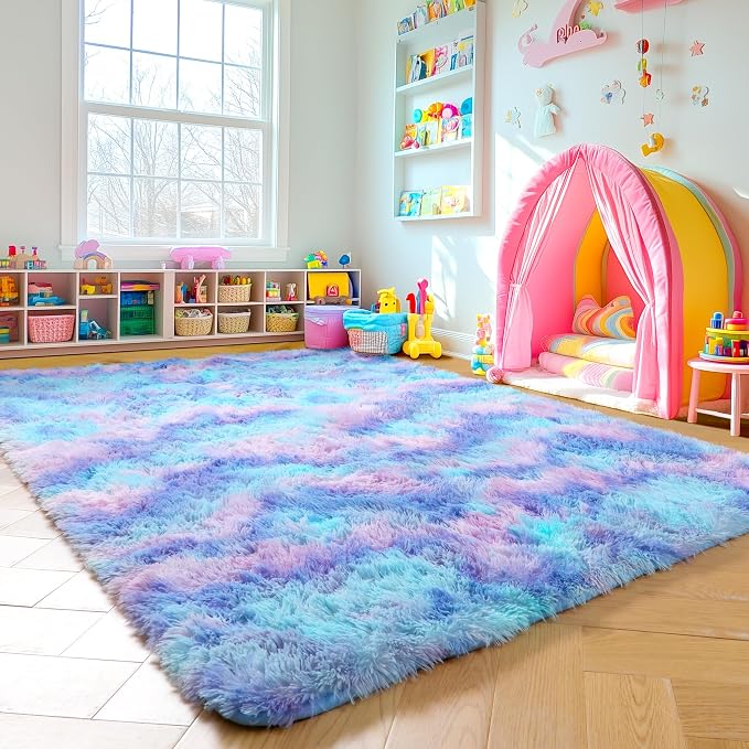 Amdrebio Purple Rainbow Mermaid Rugs 8x10 - Image 8