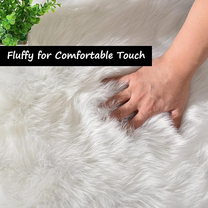 Goolela White Faux Sheepskin Fur Rug 2x6 Fluffy Fuzzy Furry Runner - Image 5