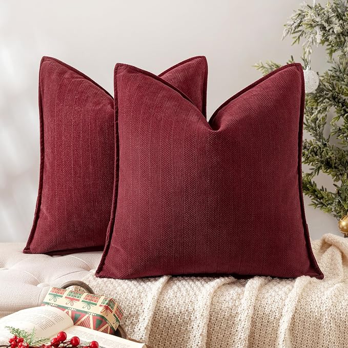 MIULEE Pack of 2 Burgundy Decorative Pillow Covers 16x16 Inch Soft Chenille by MIULEE