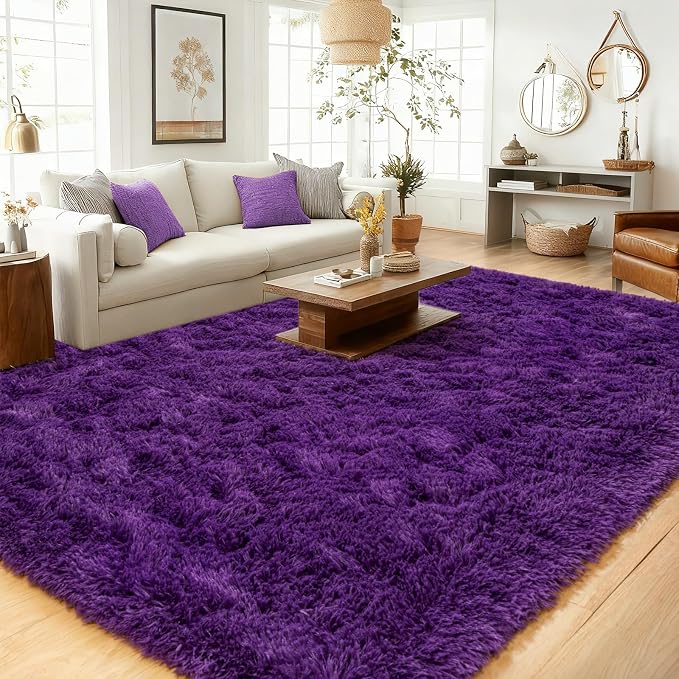 8x10 Area Rugs for Living Room Bedroom, Ultra Soft Fluffy Purple Large Rug - Image 2