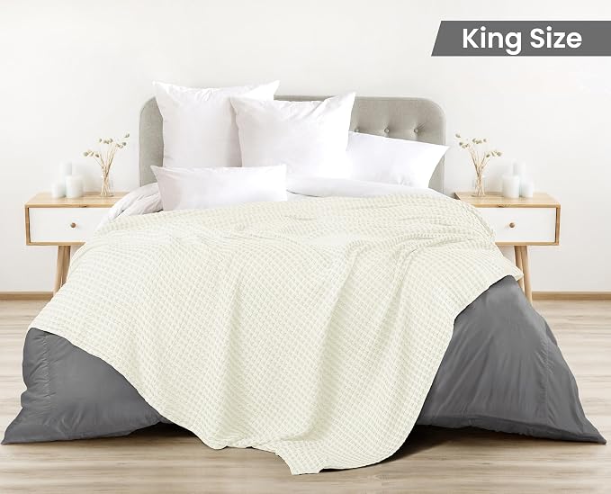 Utopia Bedding Ivory 100% Cotton Waffle Blanket 300 GSM Soft Lightweight - Image 3