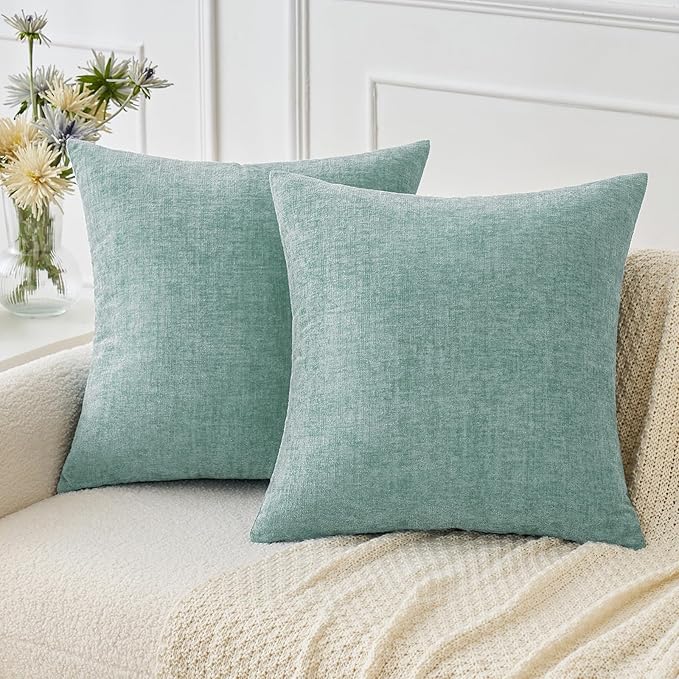 MIULEE Pack of 2 Couch Throw Pillow Covers 20x20 Inch Soft Aqua Green Chenille by MIULEE