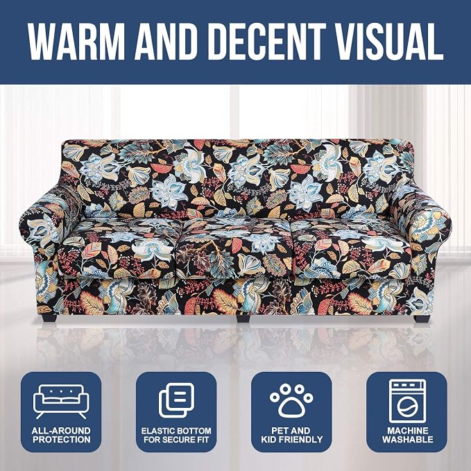 hyha Couch Cover, Floral Pattern, 4 Pieces, Sofa Slipcovers, - Image 8