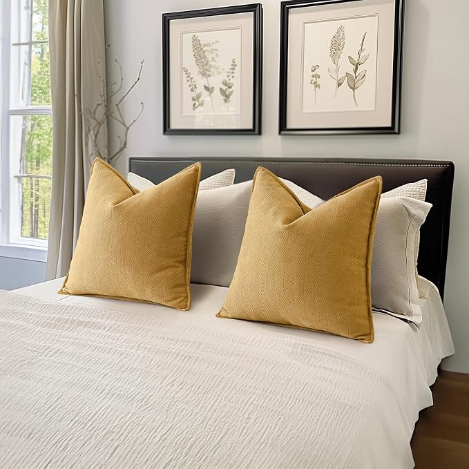 MIULEE Pack of 2 Gold Decorative Pillow Covers 22x22 Inch Soft Chenille - Image 5