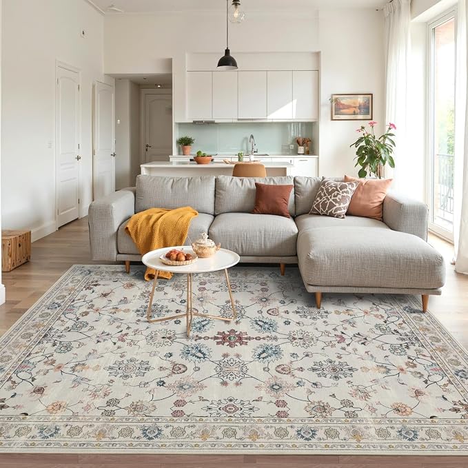 Rugxara Floral Rug for Living Room Bedroom, 4x6 Washable Rug, Vintage Boho Area by Rugxara