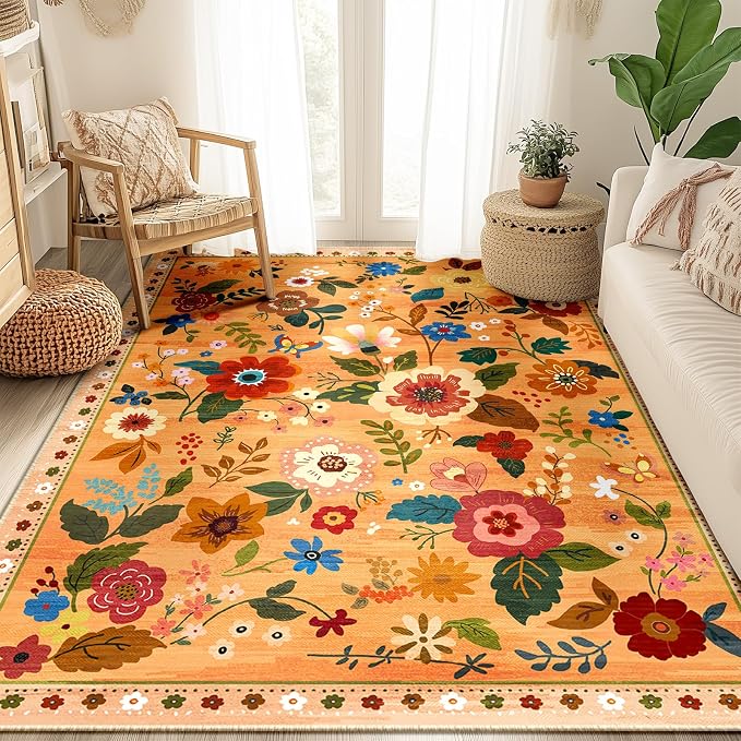 RELEANY Floral Nursery 5x7 Area Rugs Washable Print Boho Cute Carpet Non Slip - Image 2