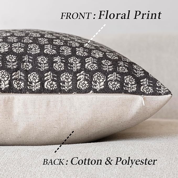 Foindtower Set of 2 Decorative Vintage Floral Print Throw Pillow Covers Neutral - Image 2