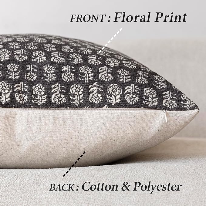 Foindtower Set of 2 Decorative Neutral Floral Print Throw Pillow Covers Vintage - Image 2