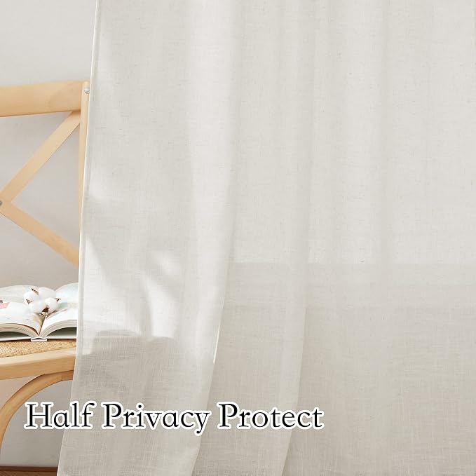 RYB HOME Semi Sheer Curtains 63 inch Length 2 Panels, Linen Textured Privacy - Image 5