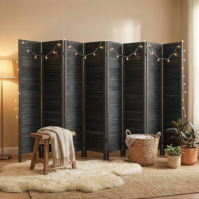 Bluecat 8 Panel Room Divider, Freestanding Solid Wood Partition Wall - Image 7