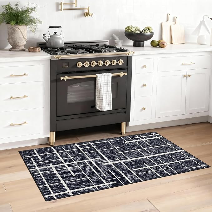 Washable Runner Rug 2x4, Modern Distressed Stripe, Kitchen Runner Rug Non Slip - Image 8