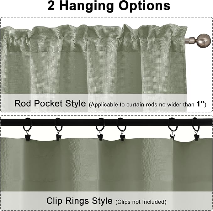 Chyhomenyc Bennett Light Green Window Valance, Faux Linen Slub Textured Semi - Image 3