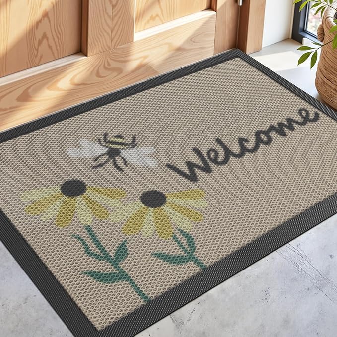 DEXI Front Door Mat Outside Entrance Welcome, Summer Froral Entryway Doormat by DEXI