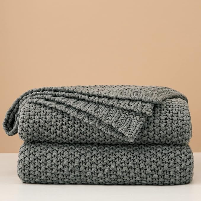 Chunky Cable Knit Throw Blanket Lightweight Grey 100% Organic Cotton Blanket - Image 4