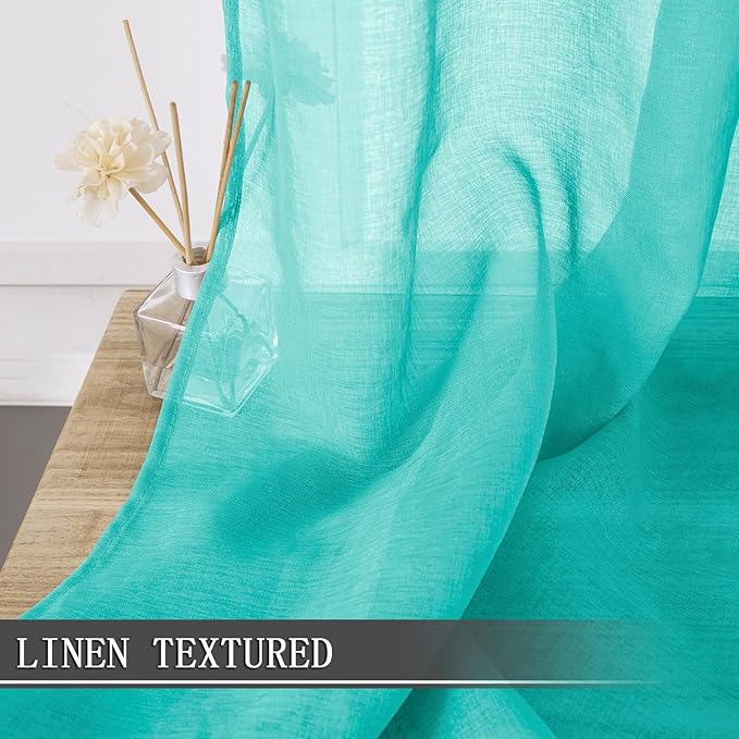 Tollpiz Short Sheer Curtains Living Room Linen Textured Curtain Sheers Light - Image 2